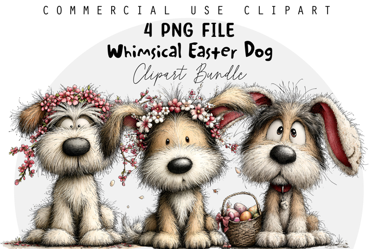 Whimsical Easter Dog Clipart, Easter Sublimation PNG