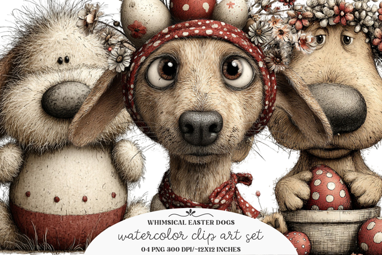 Whimsical Easter Dogs Clipart - Easter Dogs Clipart PNG