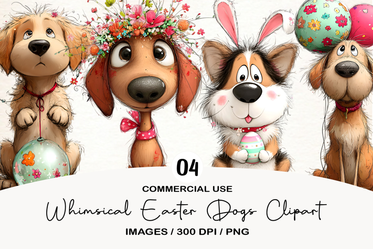 Whimsical Easter Dogs Clipart