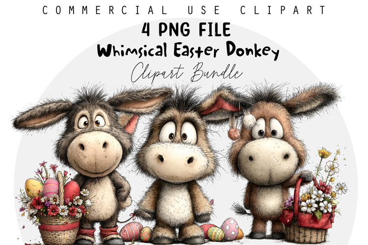 Whimsical Easter Donkey Clipart, Easter Sublimation PNG