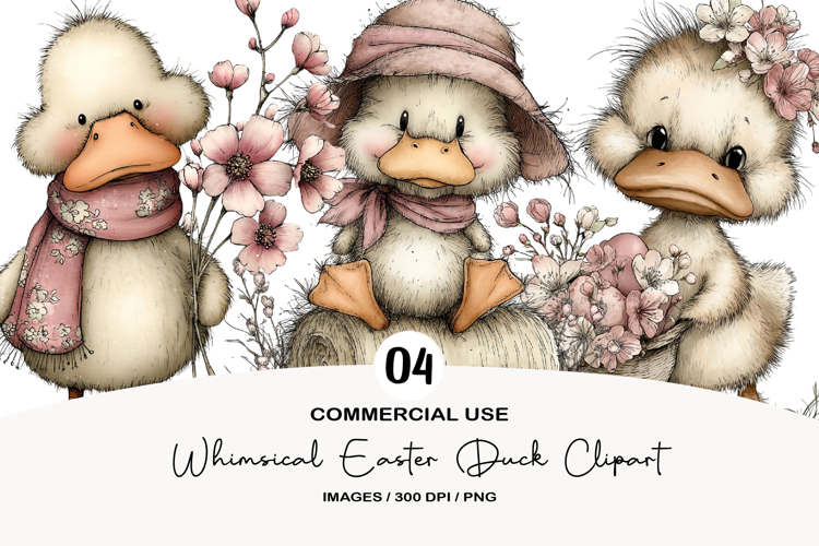 Whimsical Easter Duck Clipart