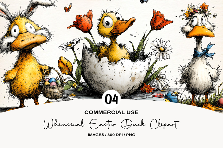 Whimsical Easter Duck Clipart