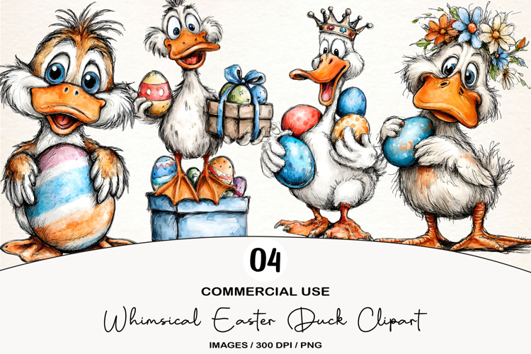Whimsical Easter Duck Clipart