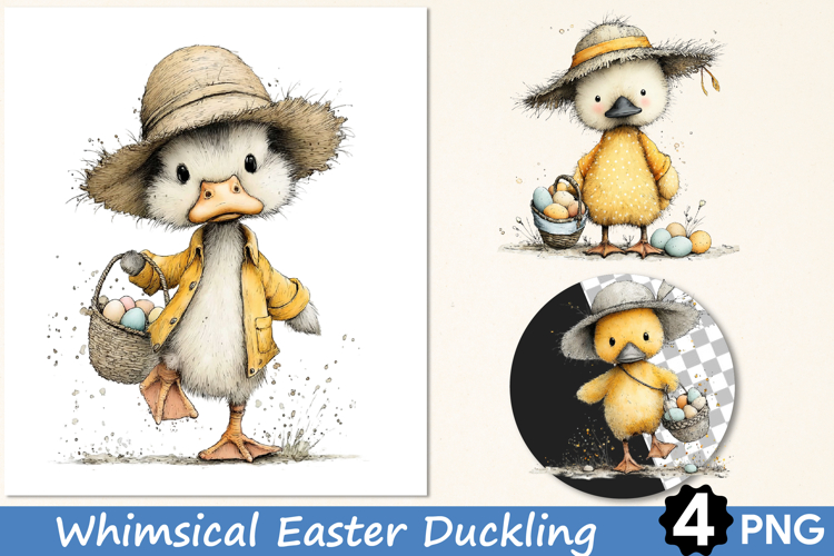 Whimsical Easter Duckling Gardener Clipart