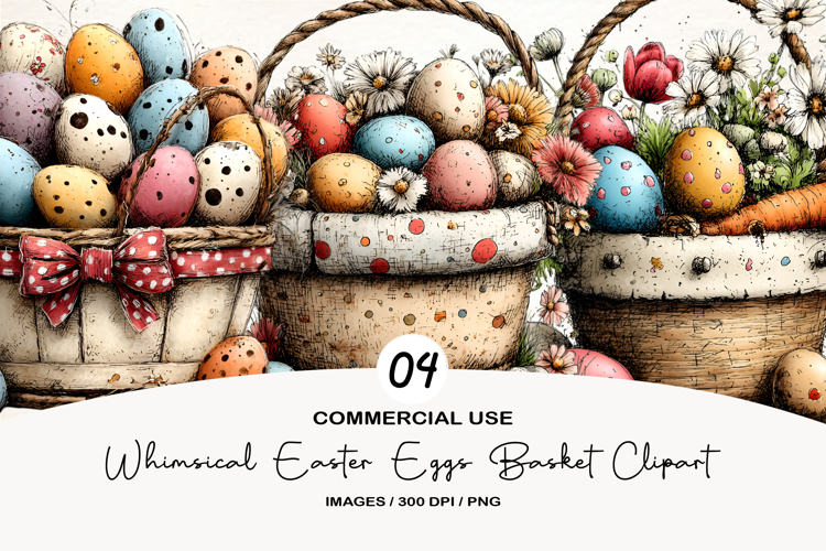 Whimsical Easter Eggs Basket Clipart