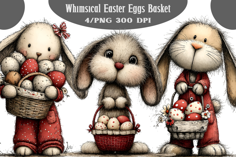 Whimsical Easter Eggs Basket Clipart PNG