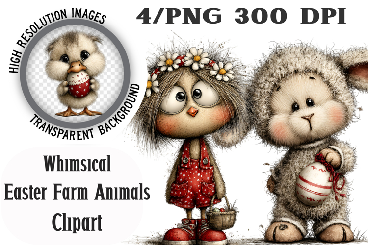 Whimsical Easter Farm Animals Clipart