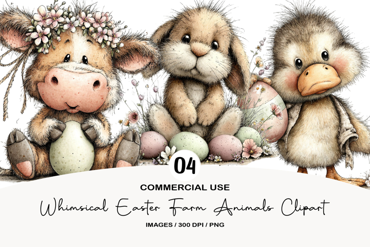 Whimsical Easter Farm Animals Clipart