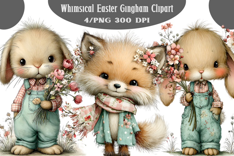 Whimsical Easter Gingham Clipart PNG