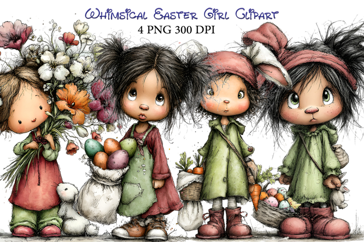 Whimsical Easter Girl Clipart
