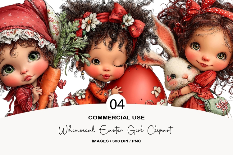 Whimsical easter girl clipart