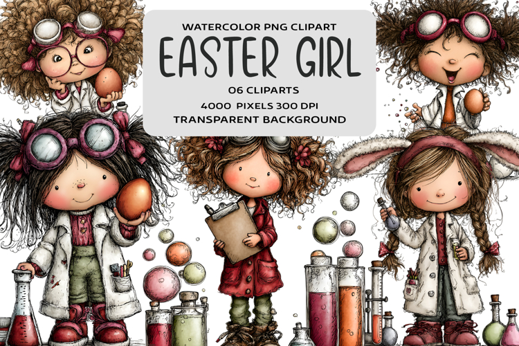Whimsical Easter Girl Scientist Clipart
