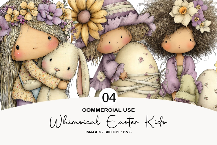 Whimsical Easter kids Clipart