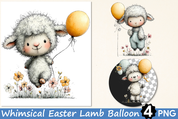 Whimsical Easter Lamb Balloon Clipart