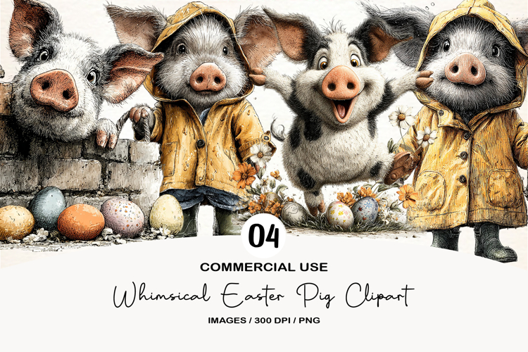 Whimsical Easter Pig Clipart