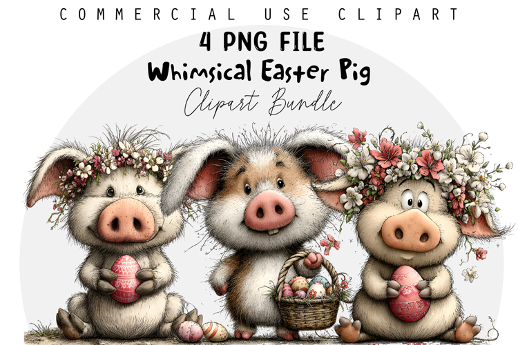 Whimsical Easter Pig Clipart, Easter Sublimation PNG