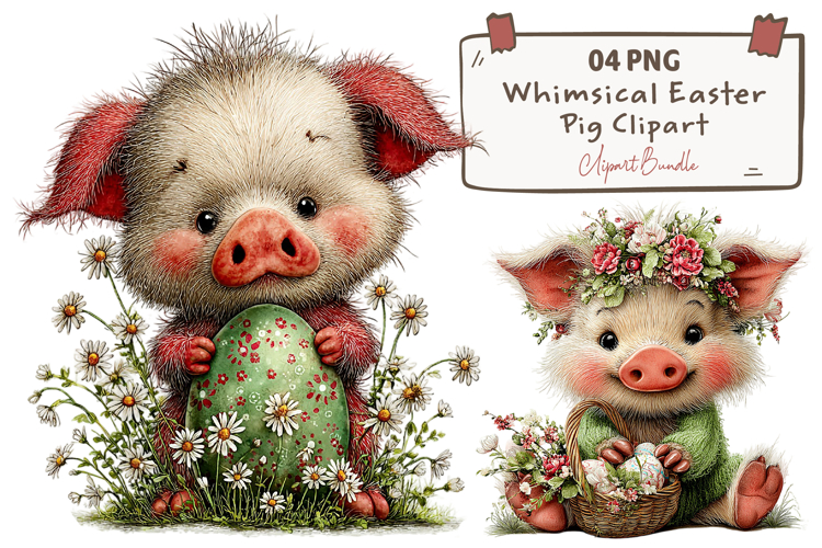 Whimsical Easter Pig Clipart