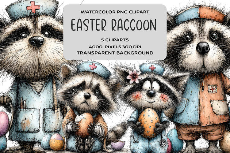 Whimsical Easter Raccoon Clipart