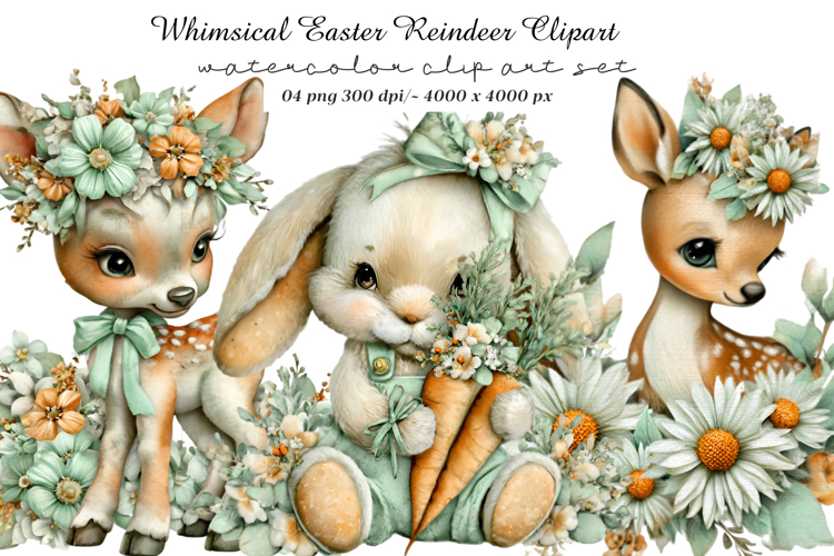 Whimsical Easter Reindeer Clipart