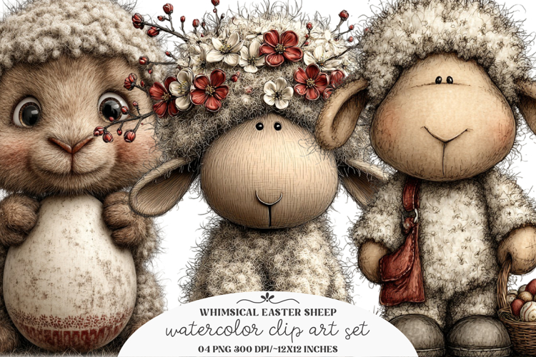 Whimsical Easter Sheep Clipart - Easter Sheep PNG