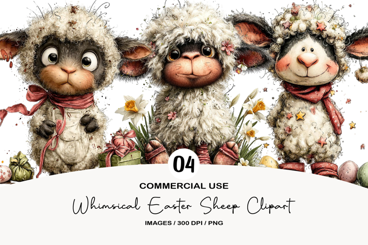 Whimsical Easter Sheep Clipart