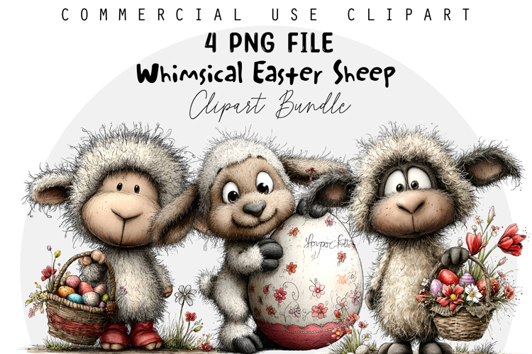 Whimsical Easter Sheep Clipart
