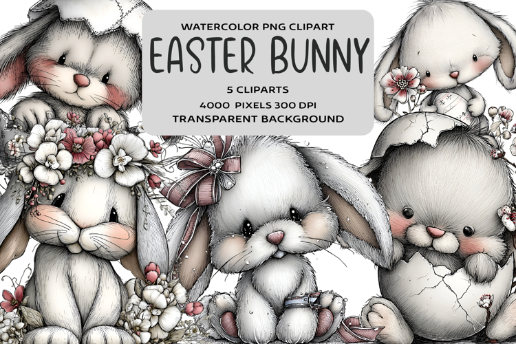 Whimsical Easter Silver Bunny Clipart