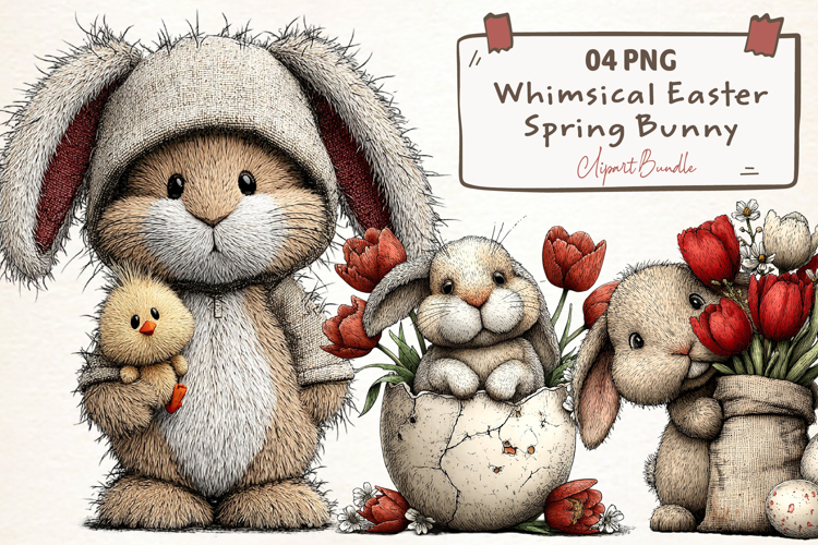Whimsical Easter Spring Bunny Clipart