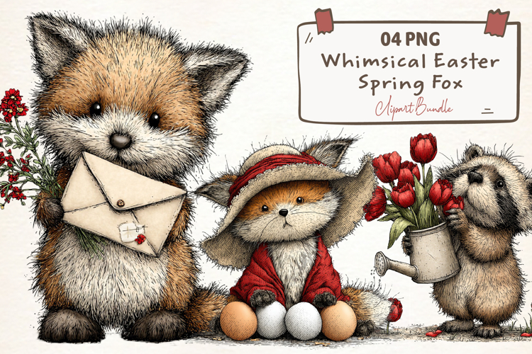 Whimsical Easter Spring Fox Clipart