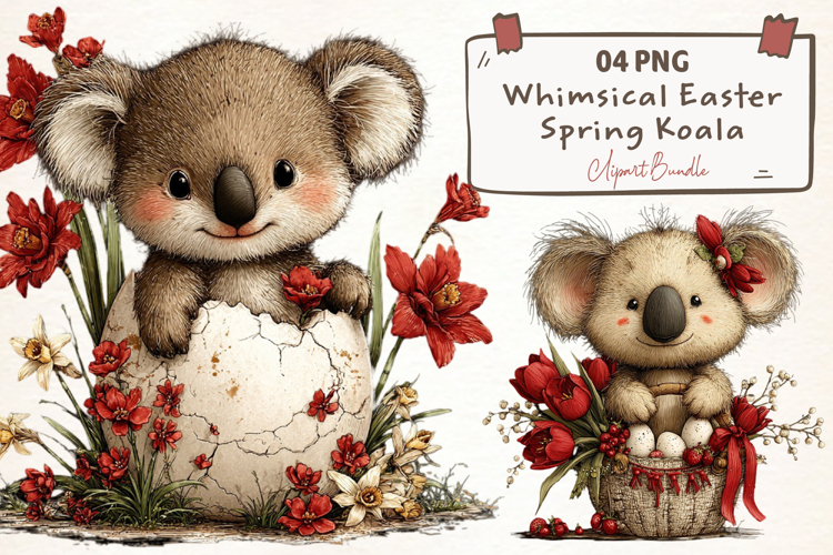 Whimsical Easter Spring Koala Clipart