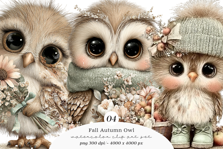 Whimsical Fall Autumn Owl Clipart example image 1