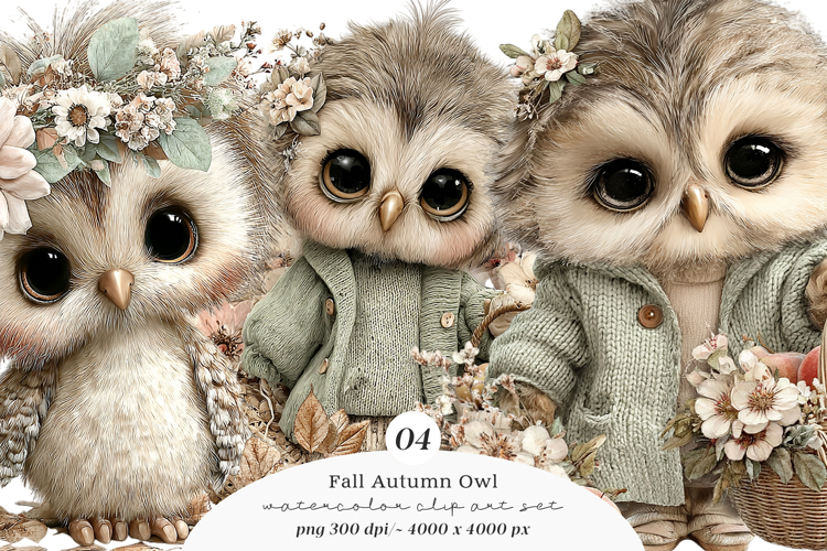 Whimsical Fall Autumn Owl Clipart example image 1