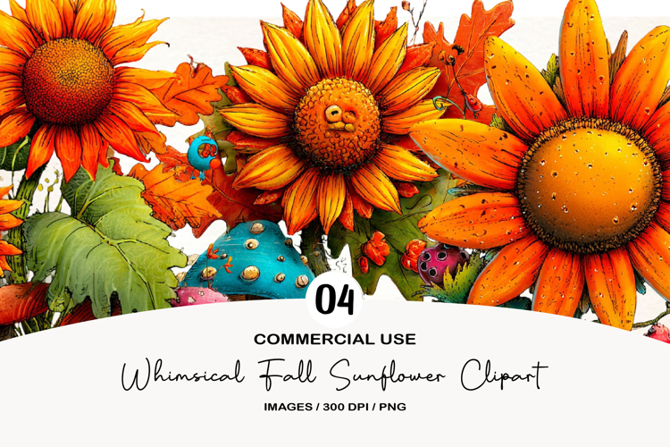 Whimsical Fall Sunflower Clipart