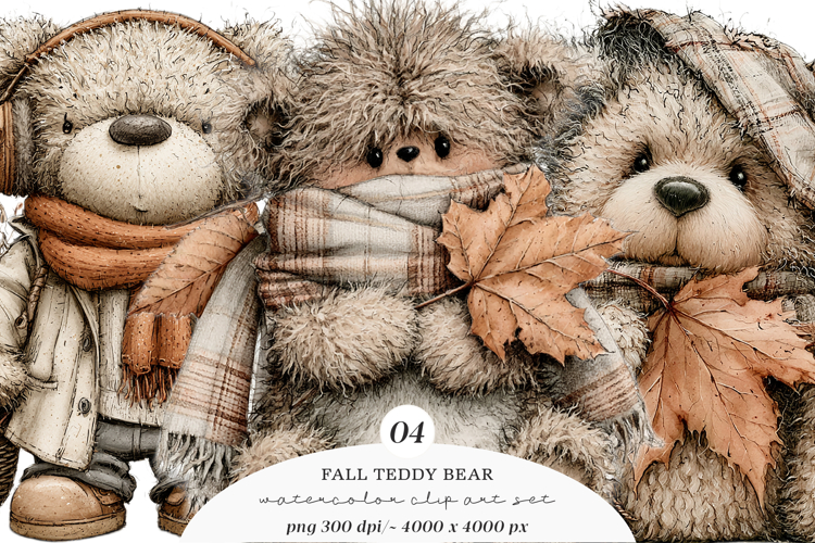 Whimsical Fall Teddy Bear Clipart