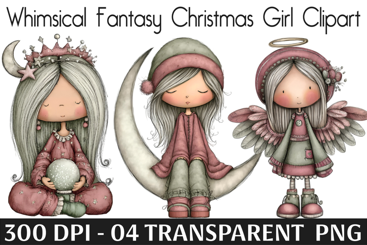 Whimsical Fantasy Christmas Girl Clipart