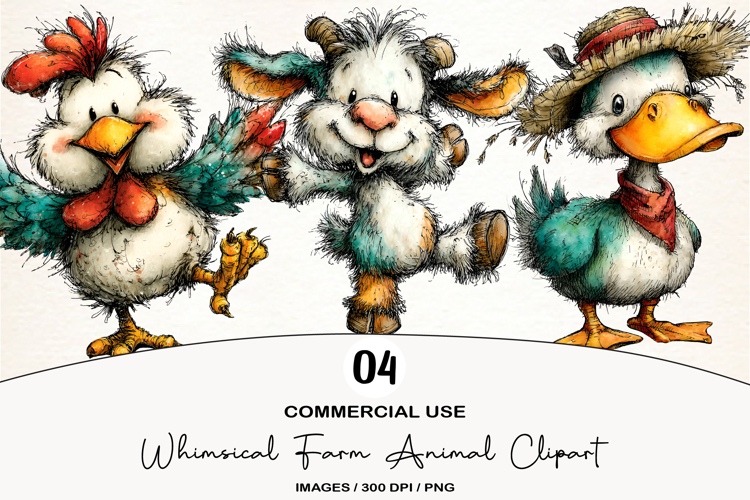 Whimsical Farm Animal Clipart
