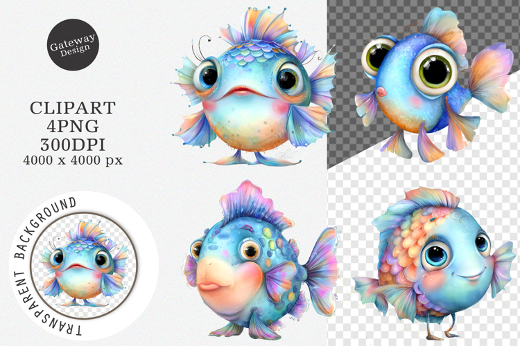 Whimsical fish clipart, Summer Png