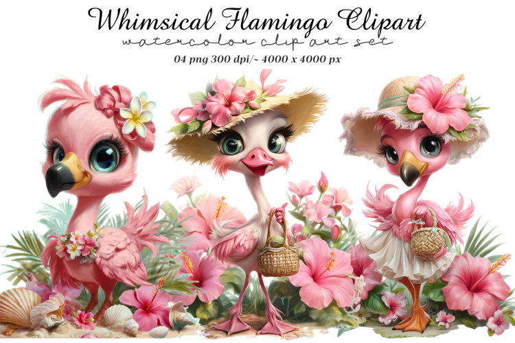 Whimsical Flamingo Clipart example image 1