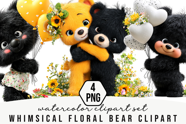 Whimsical Floral Bear Clipart