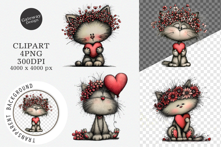 Whimsical Floral Cat Clipart
