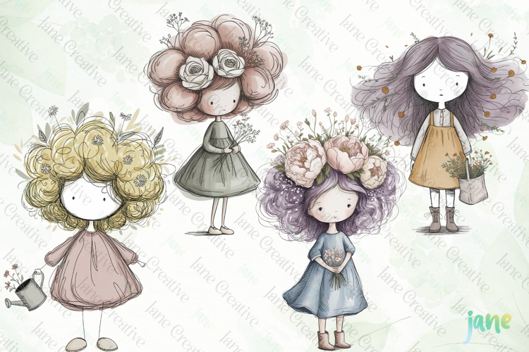 Whimsical Floral Girl Clipart