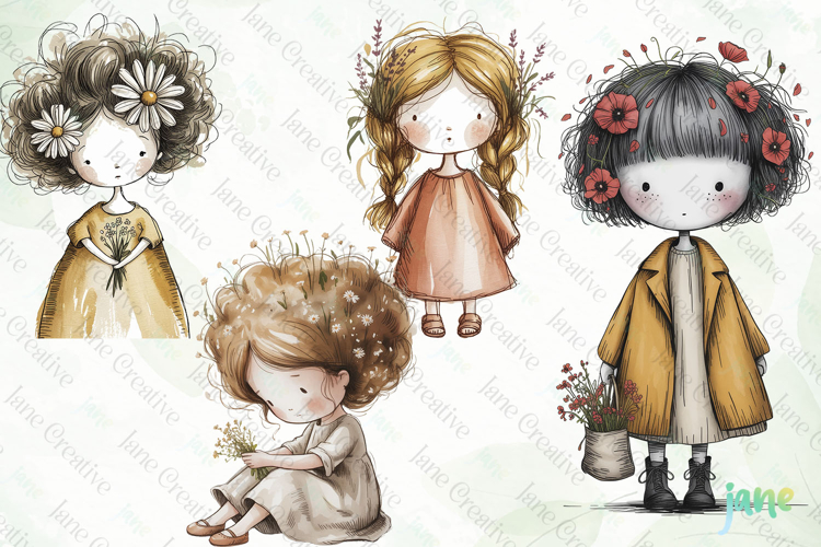 Whimsical Floral Girl Clipart