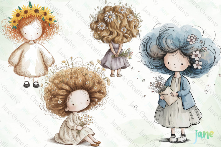 Whimsical Floral Girl Clipart