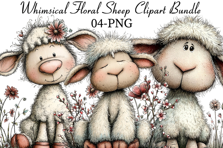 Whimsical Floral Sheep Clipart