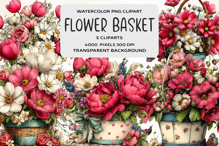 Whimsical Flower Basket Clipart