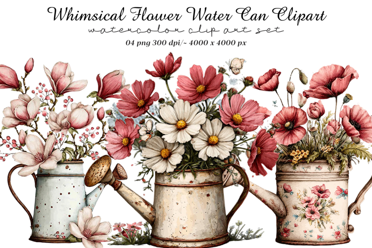 Whimsical Flower Water Can Clipart