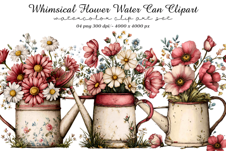Whimsical Flower Water Can Clipart