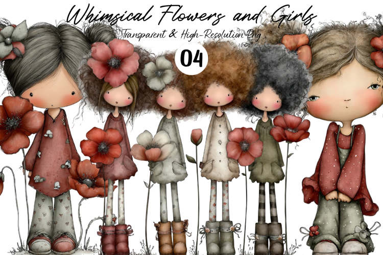 Whimsical Flowers and Girls Clipart