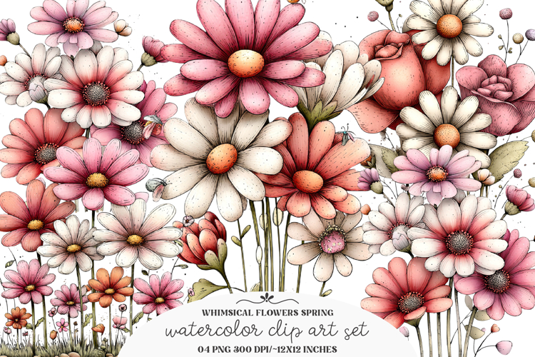 Whimsical flowers spring clipart - Flowers spring Png