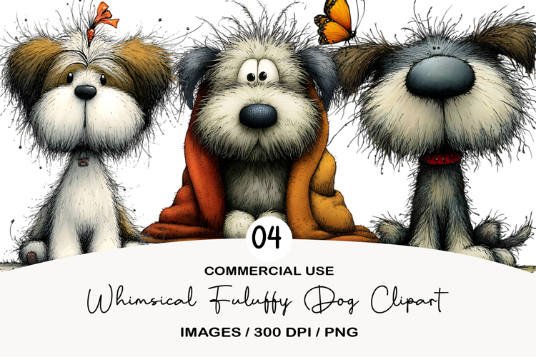 Whimsical Fuluffy Dog Clipart
